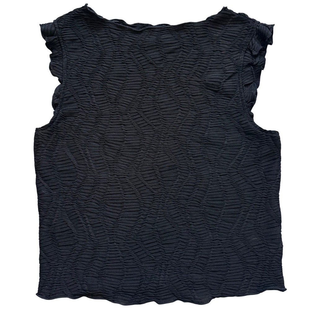 Future Collective Black Textured Smocked Sleeveless Top Ruffle Trim‎ Small Chic